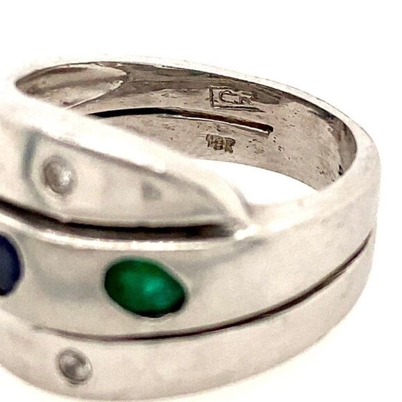 18k Diamonds, Emerald, Sapphire & Ruby Ring - Picture 14 of 16